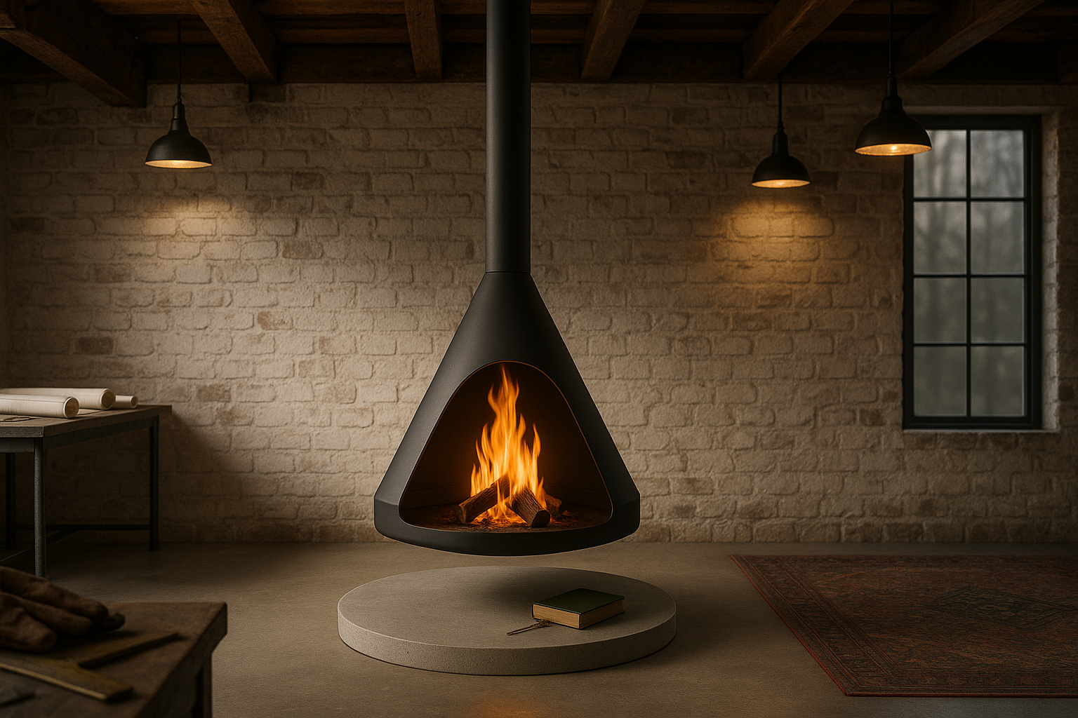 Chimenea colgante Design en ambiente moderno
