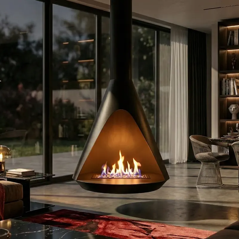 Chimenea colgante Design en ambiente moderno